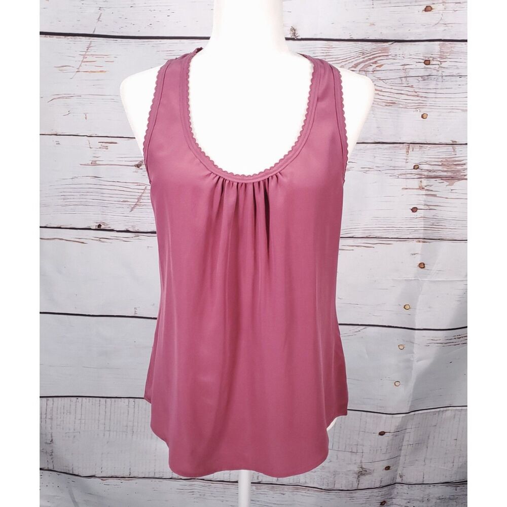 New Women's Trina Turk Rose Silk Racerback Scoop Neck‎ Tank Top Blouse SZ SM